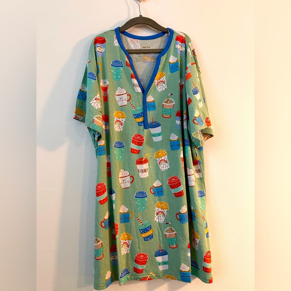 Little Sleepies Green Coffee Cup Pajama Dress